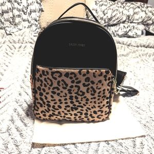 Sassy Jones leather and mohair leopard print backpack